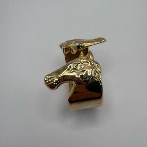 Vintage Gold-tone Double Horse Head Stallion Western Cuff Bracelet/ 1980’s MCM